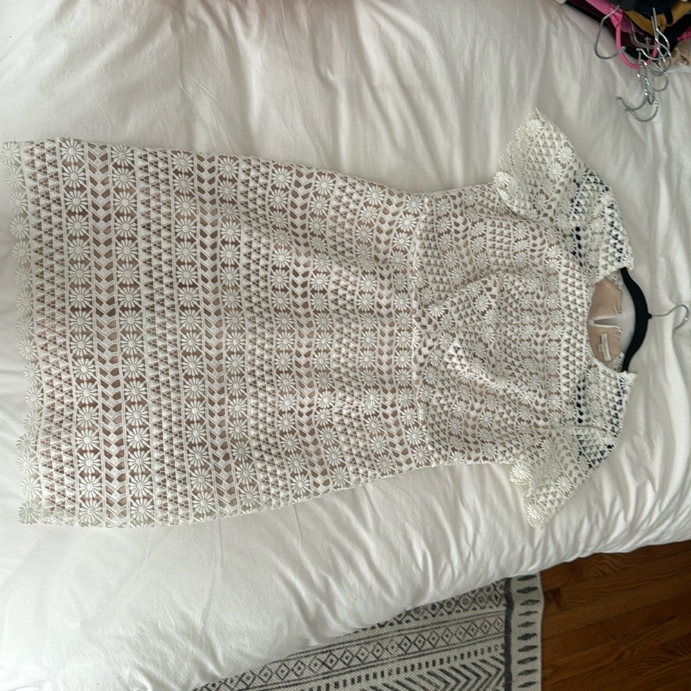 Shoshanna White and Nude Eyelet Dress